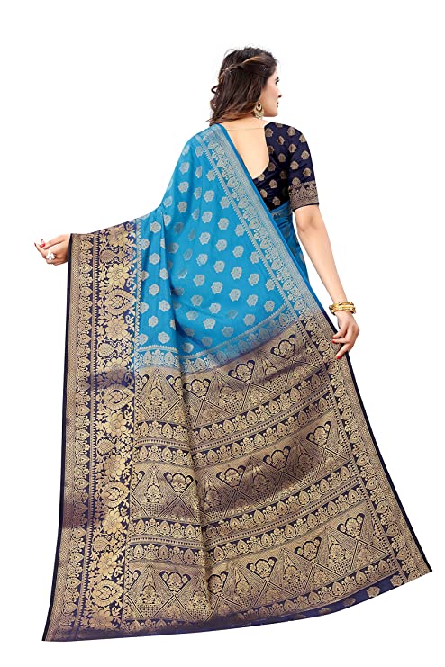 Banarasi Cotton Silk Saree With Jacquard Designed Unstitched Blouse Piece.